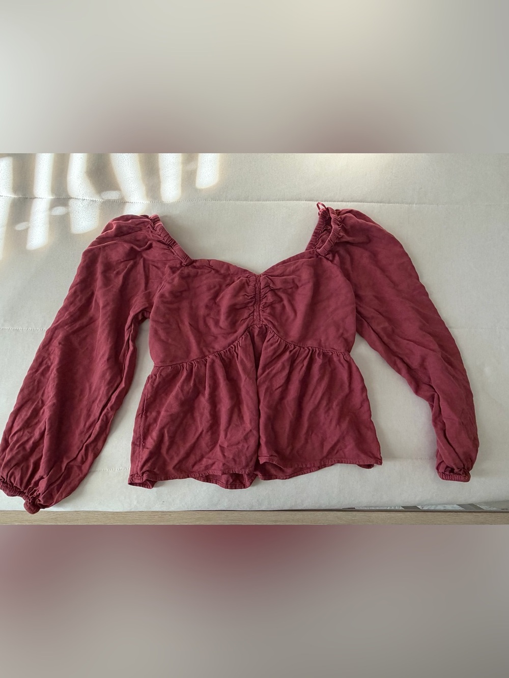 Old Navy Mauve-Rust Peasant Blouse with Ruched Front
